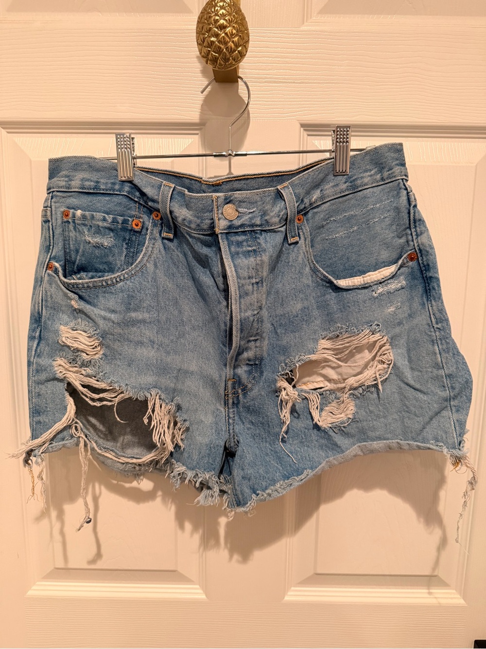 Levi's Light Blue Distressed High-Rise Denim Shorts